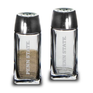 glass salt and pepper shakers with etched Penn State